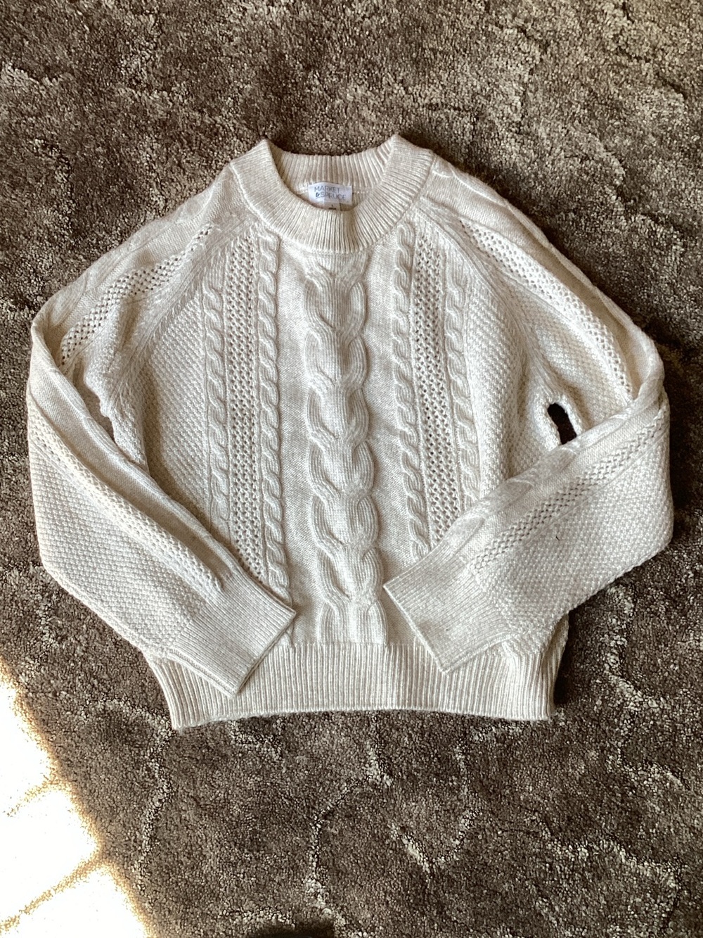 Market & Spruce Cream Cable Knit Crewneck Sweater